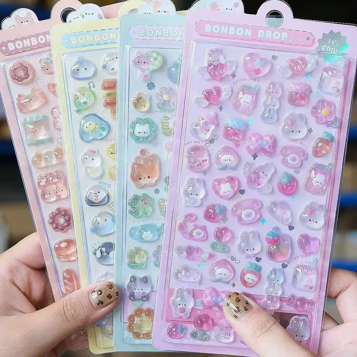 BONBON DROP Puffy Stickers — Jelly Cute Cartoon Set