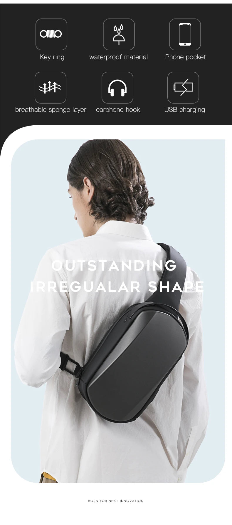0042 BANGE Crossbody Bag – Waterproof TPU Sling & Messenger Pack with USB Charging for Men