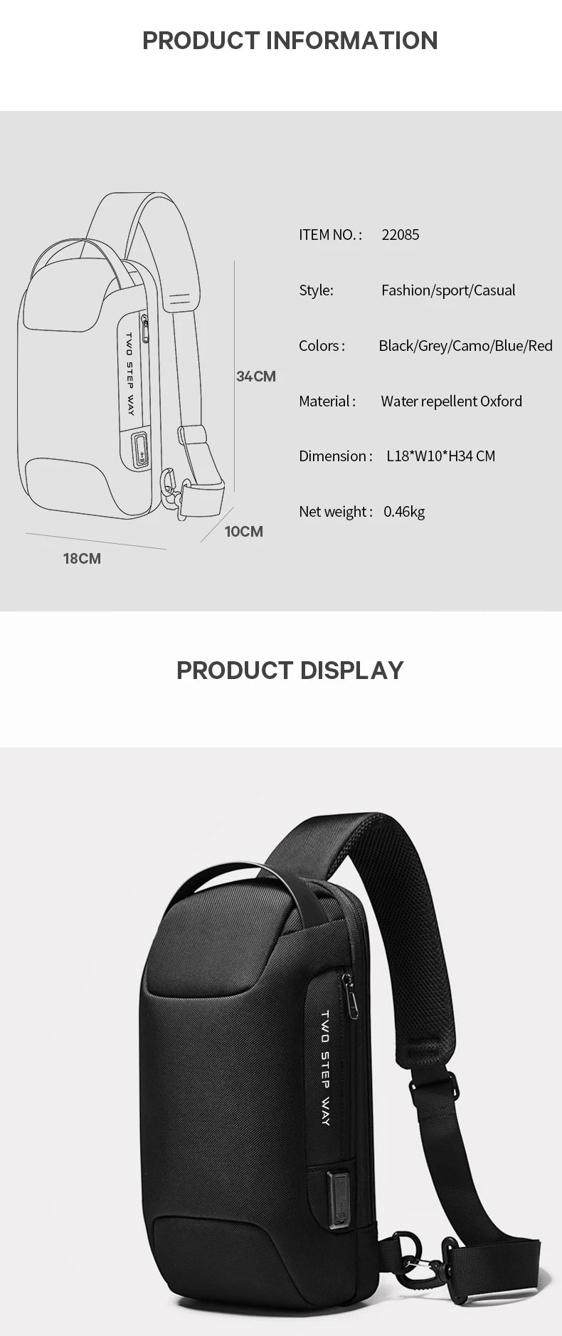 0052 BANGE Chest Bag – Waterproof Anti-Theft Crossbody Sling & Messenger Pack with USB Charging for Men