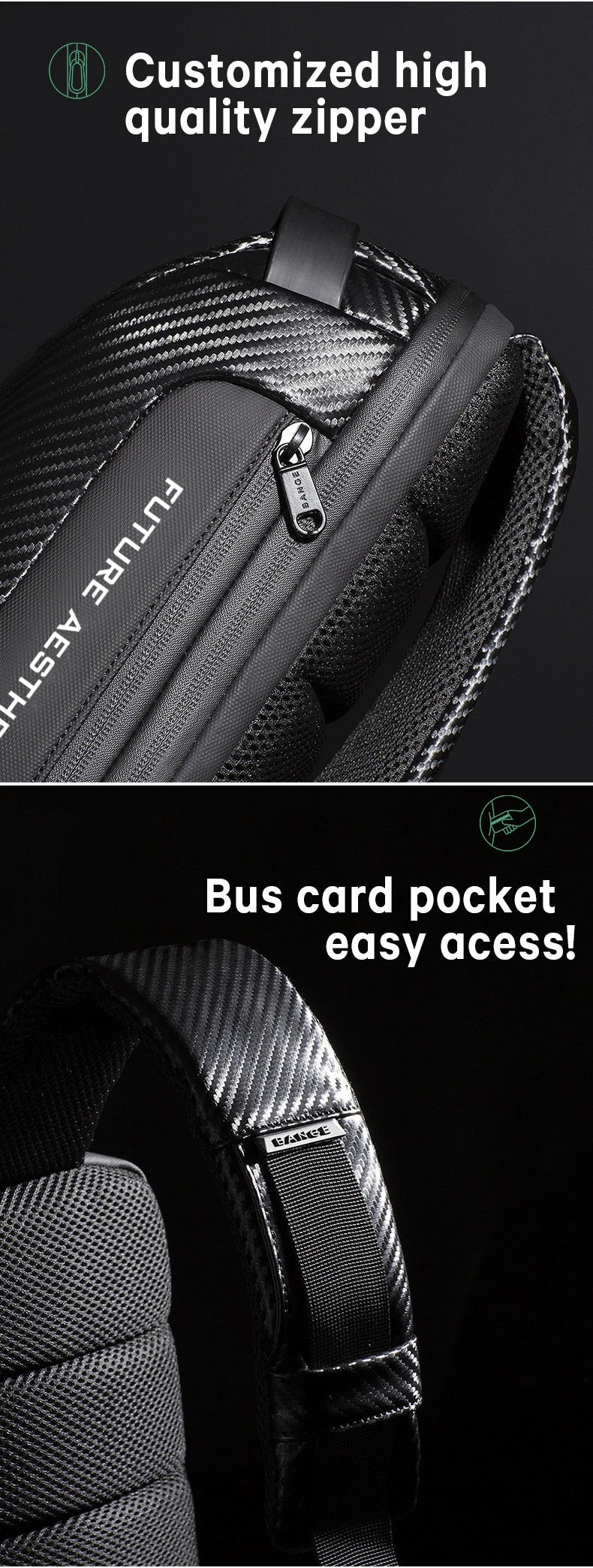0049 BANGE Crossbody Bag – Waterproof Carbon Fiber Pattern Sling & Messenger Pack with USB Charging for Men