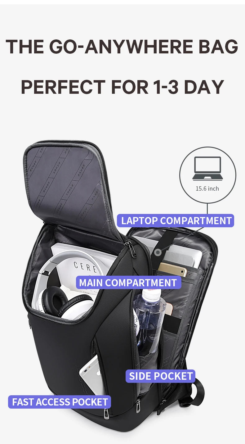 0019 BANGE Laptop Backpack – Waterproof 17 Inch Bag with USB Charging, Business & Travel
