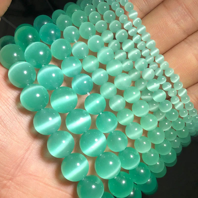 0094 Colorful Cat Eye Beads – Opal Natural Stone Round Glass Spacer Beads for DIY Jewelry Making
