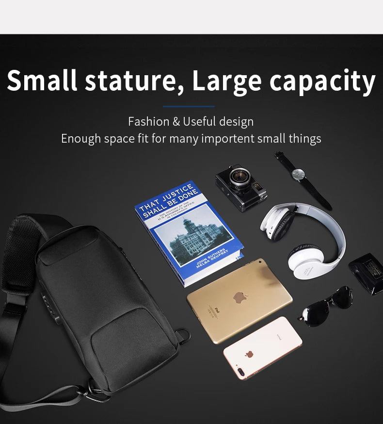 0052 BANGE Chest Bag – Waterproof Anti-Theft Crossbody Sling & Messenger Pack with USB Charging for Men