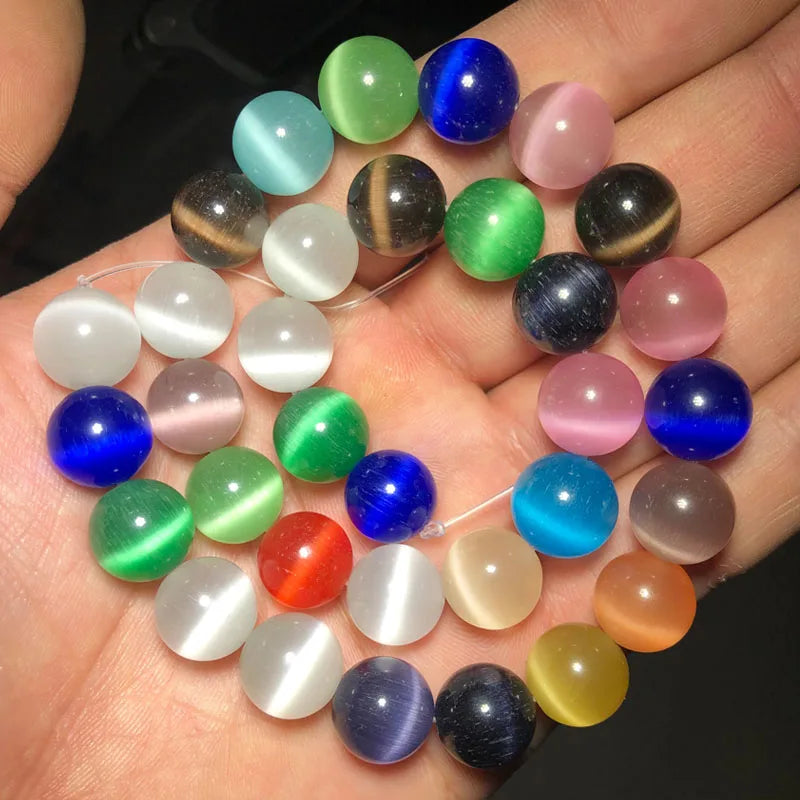 0094 Colorful Cat Eye Beads – Opal Natural Stone Round Glass Spacer Beads for DIY Jewelry Making