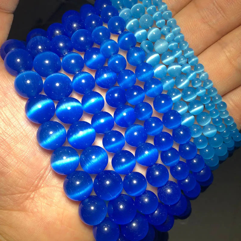 0094 Colorful Cat Eye Beads – Opal Natural Stone Round Glass Spacer Beads for DIY Jewelry Making