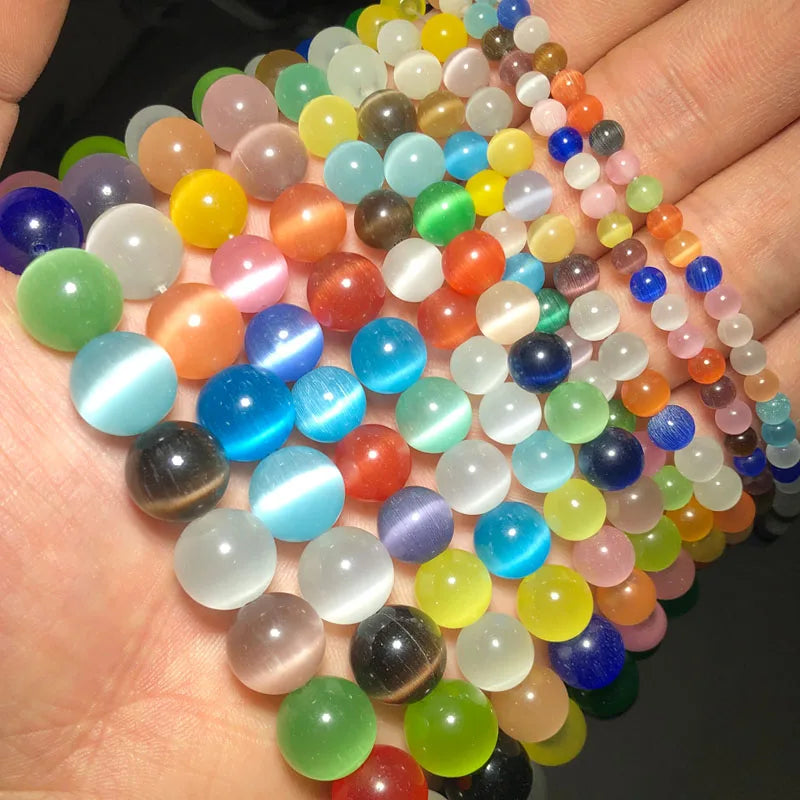 0094 Colorful Cat Eye Beads – Opal Natural Stone Round Glass Spacer Beads for DIY Jewelry Making