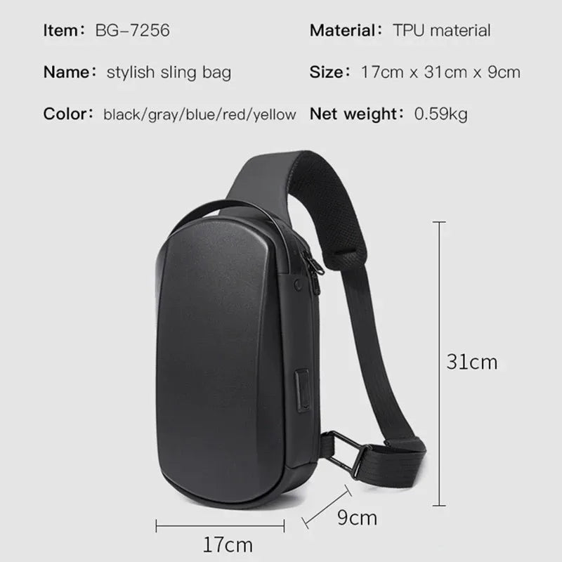 0042 BANGE Crossbody Bag – Waterproof TPU Sling & Messenger Pack with USB Charging for Men