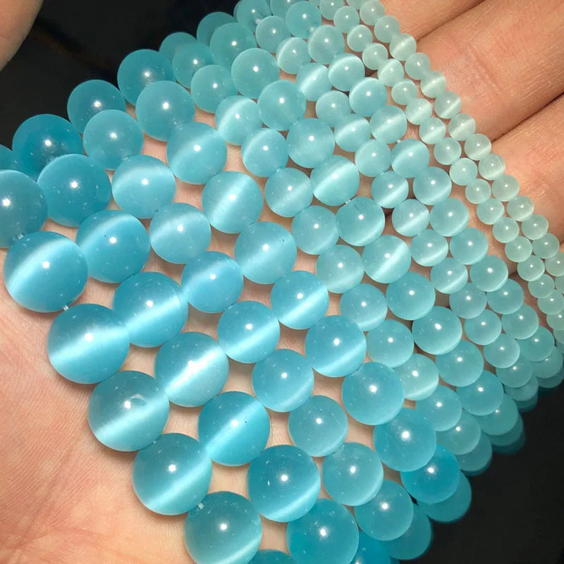 0094 Colorful Cat Eye Beads – Opal Natural Stone Round Glass Spacer Beads for DIY Jewelry Making