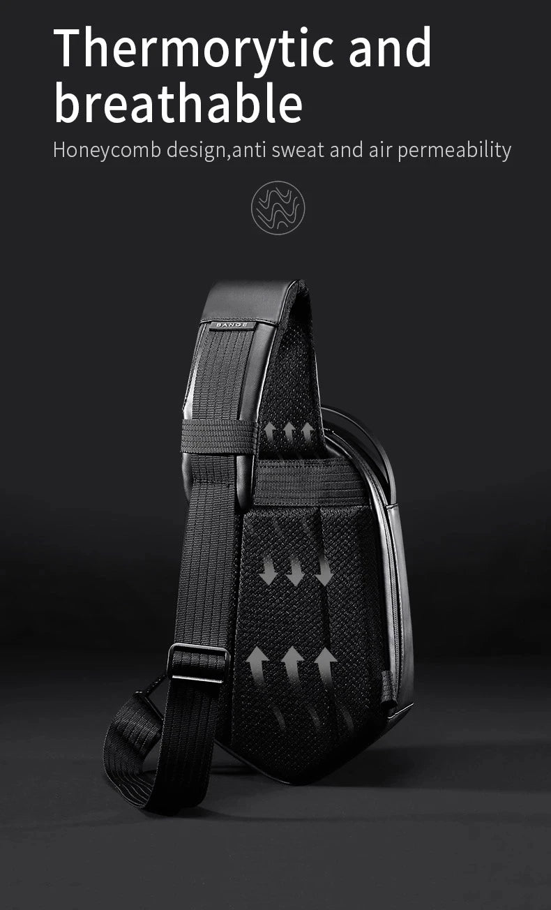 0026 BANGE Hard Shell Sling Bag – Waterproof Chest Pack with USB Charging for Men