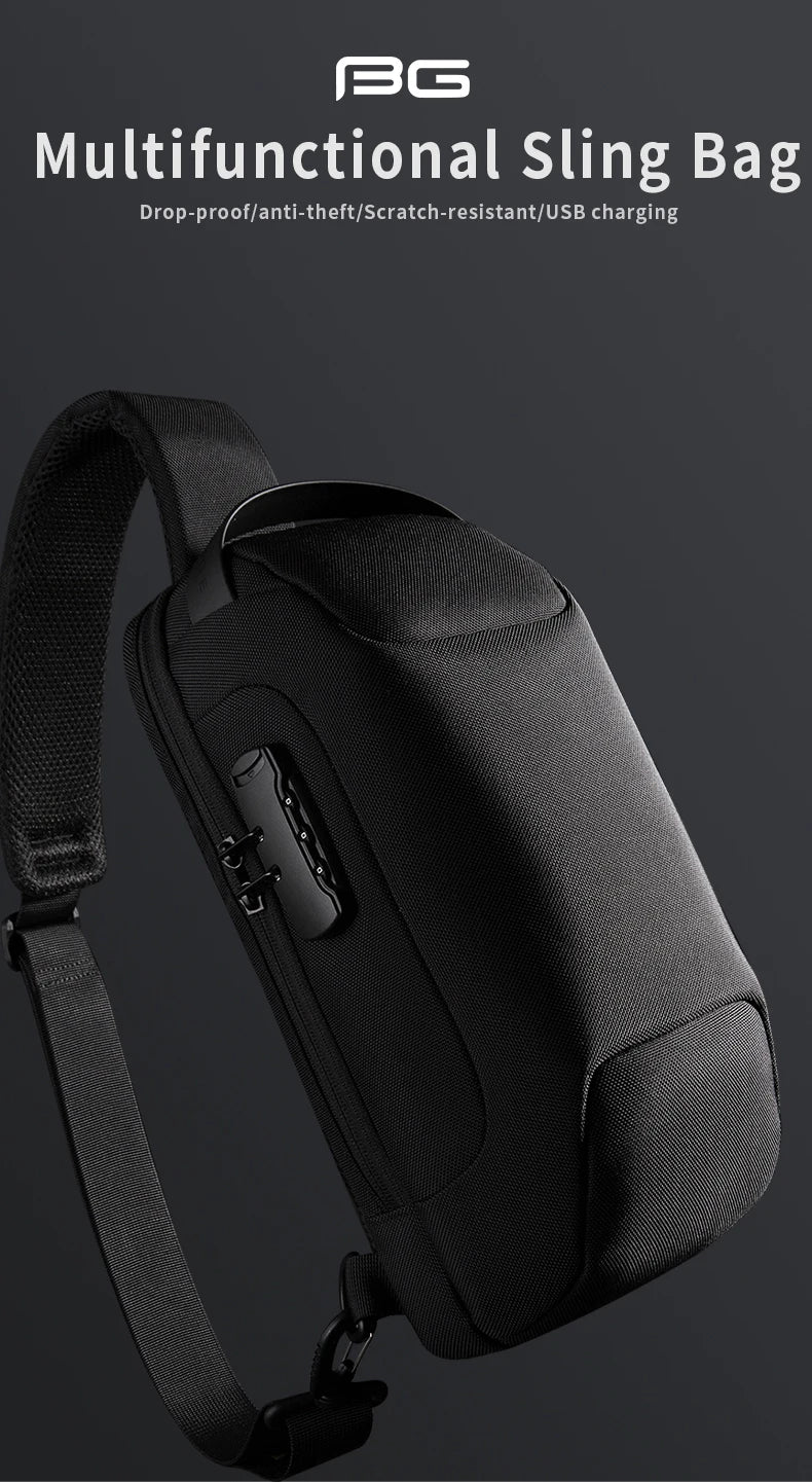 0052 BANGE Chest Bag – Waterproof Anti-Theft Crossbody Sling & Messenger Pack with USB Charging for Men