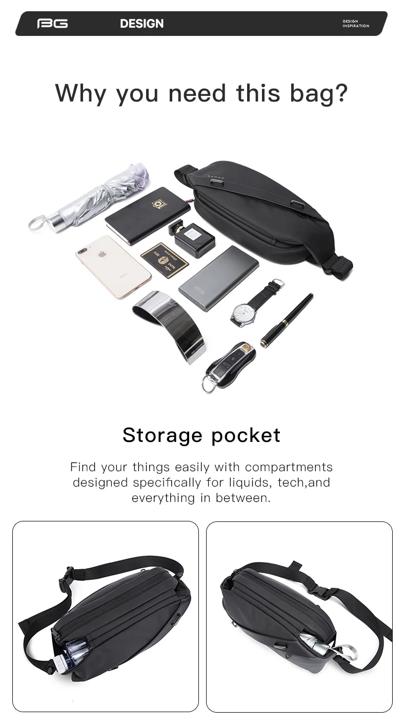 Big Big Bag #0039 - BANGE Large Capacity Waterproof Sling Bag – Multifunction Chest & Waist Pack for Men