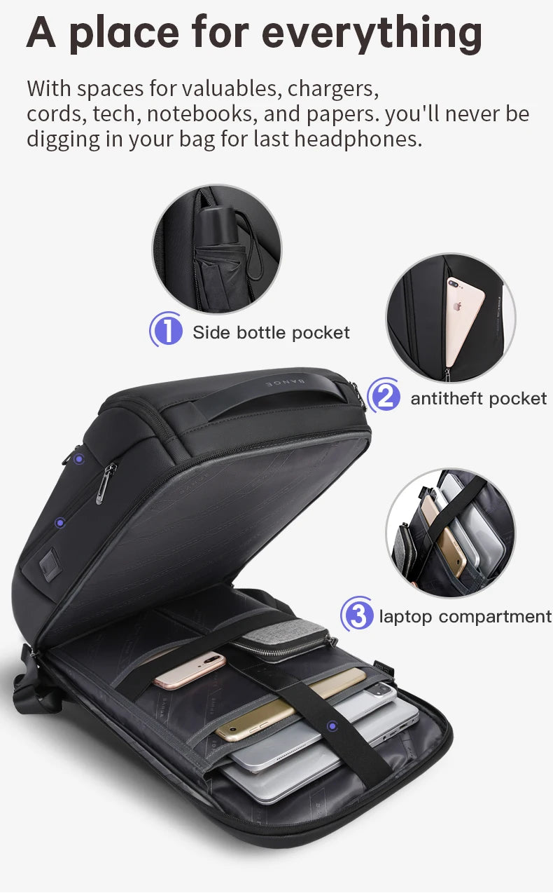 0019 BANGE Laptop Backpack – Waterproof 17 Inch Bag with USB Charging, Business & Travel