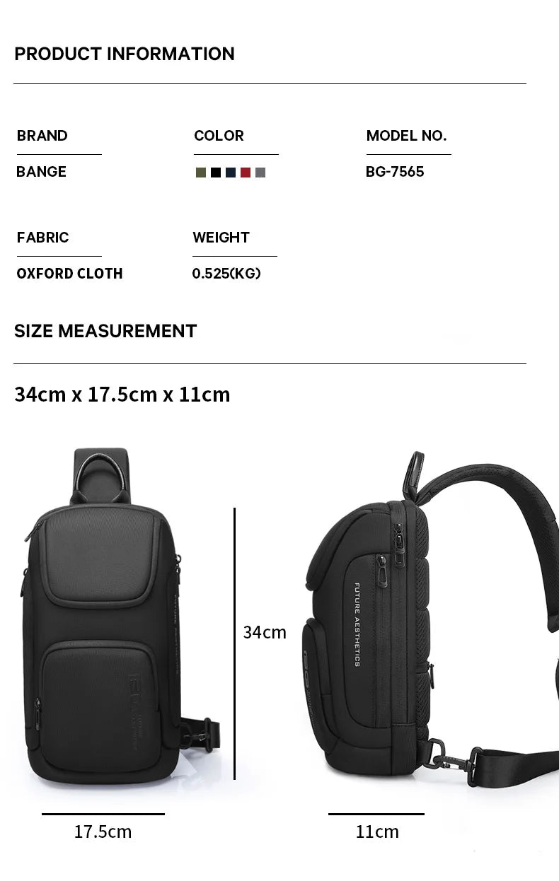 0050 BANGE Crossbody Bag – Waterproof Shoulder & Messenger Chest Pack, Fits 9.7 Inch iPad for Men