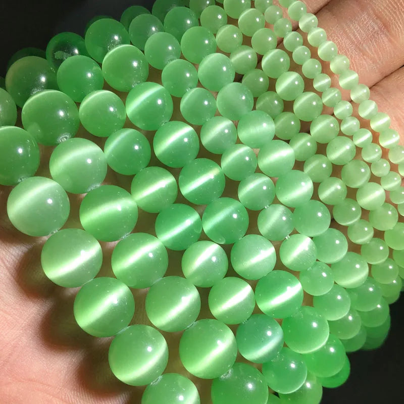 0094 Colorful Cat Eye Beads – Opal Natural Stone Round Glass Spacer Beads for DIY Jewelry Making