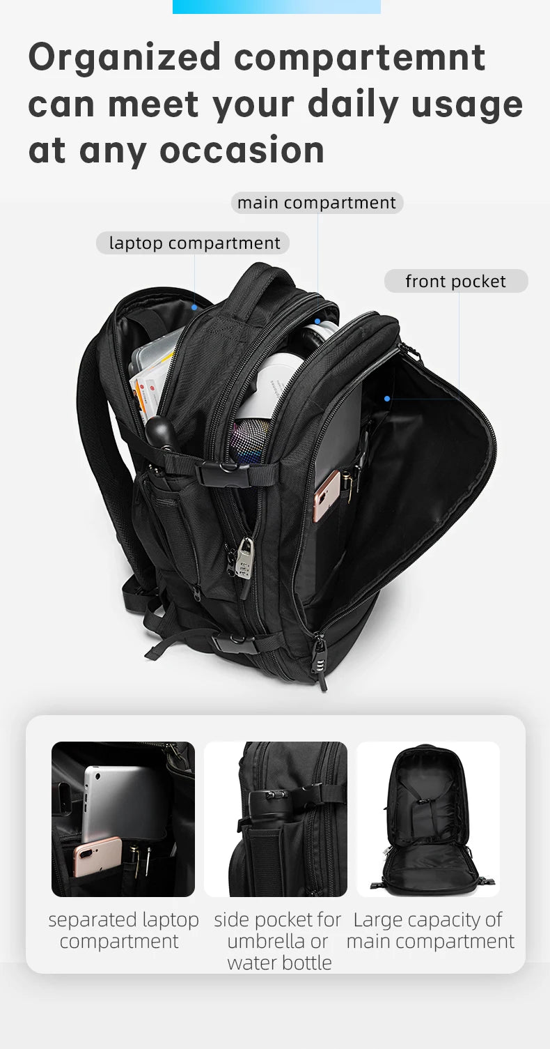 0014 BANGE Expandable Travel Backpack – Waterproof 15.6 Inch Laptop Bag, FAA Approved