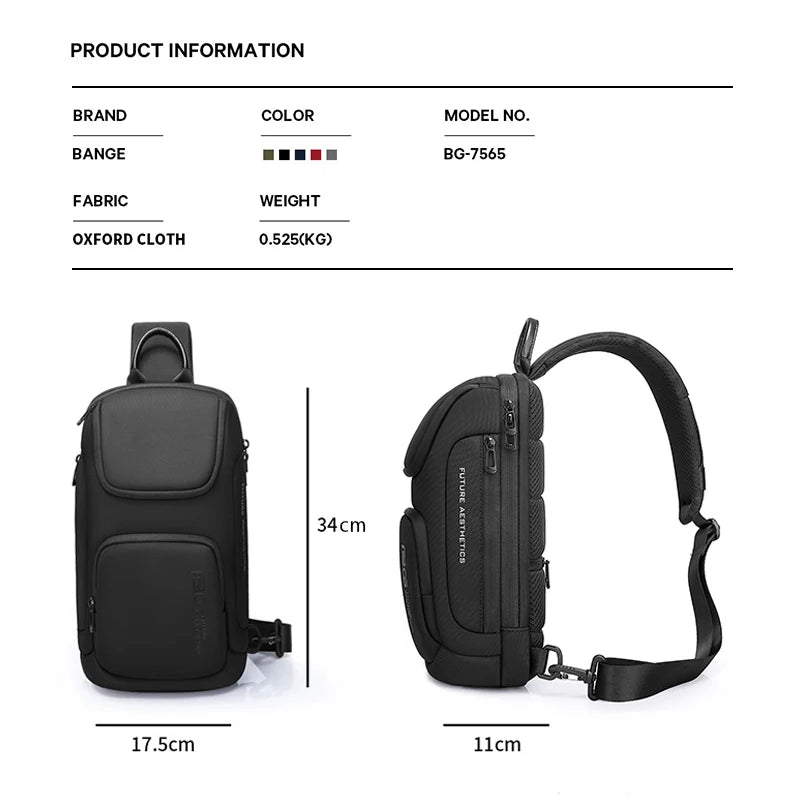 0050 BANGE Crossbody Bag – Waterproof Shoulder & Messenger Chest Pack, Fits 9.7 Inch iPad for Men