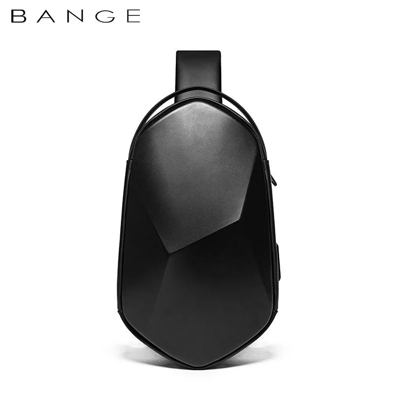 0026 BANGE Hard Shell Sling Bag – Waterproof Chest Pack with USB Charging for Men