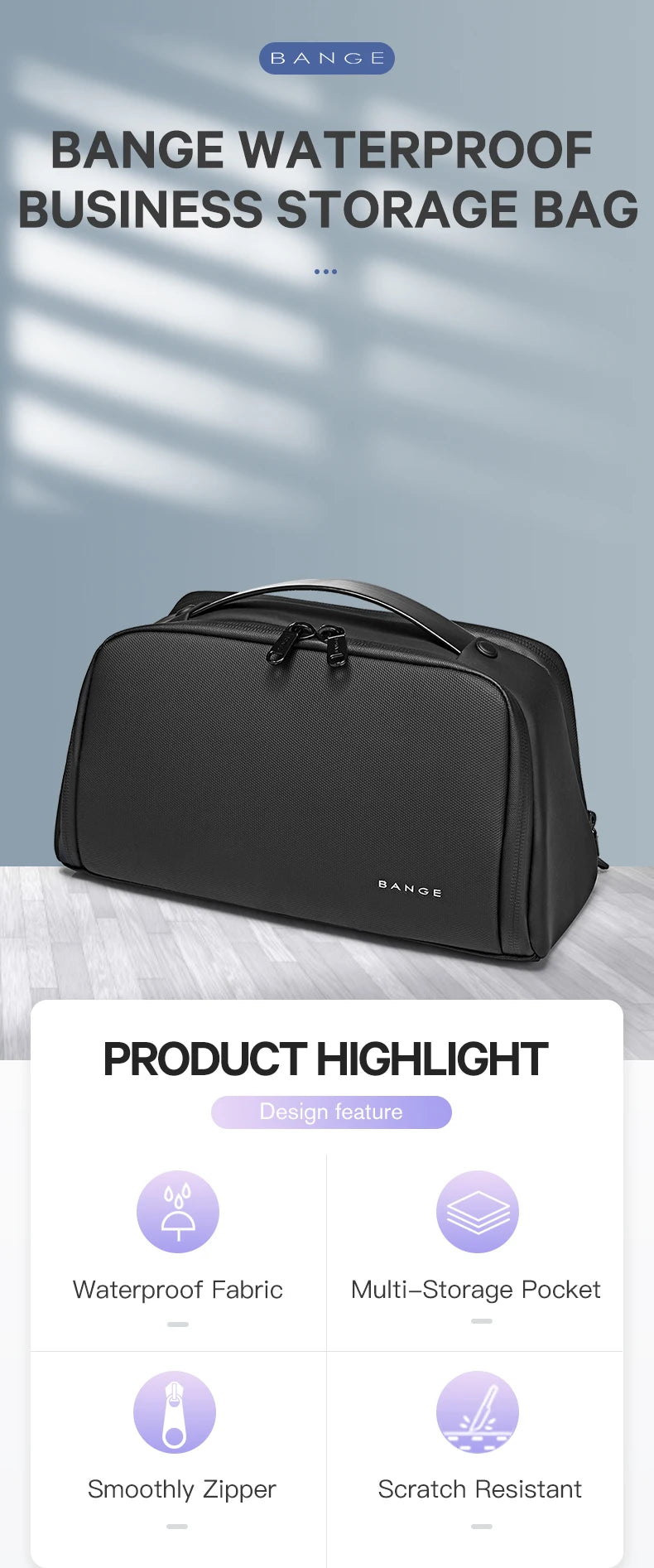 0013 BANGE Toiletry Bag – Waterproof Oxford Fabric Hanging Travel Organizer for Men & Women