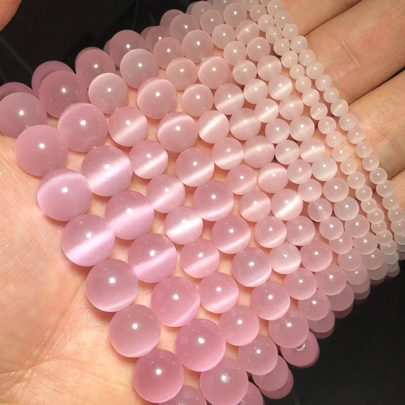 0094 Colorful Cat Eye Beads – Opal Natural Stone Round Glass Spacer Beads for DIY Jewelry Making