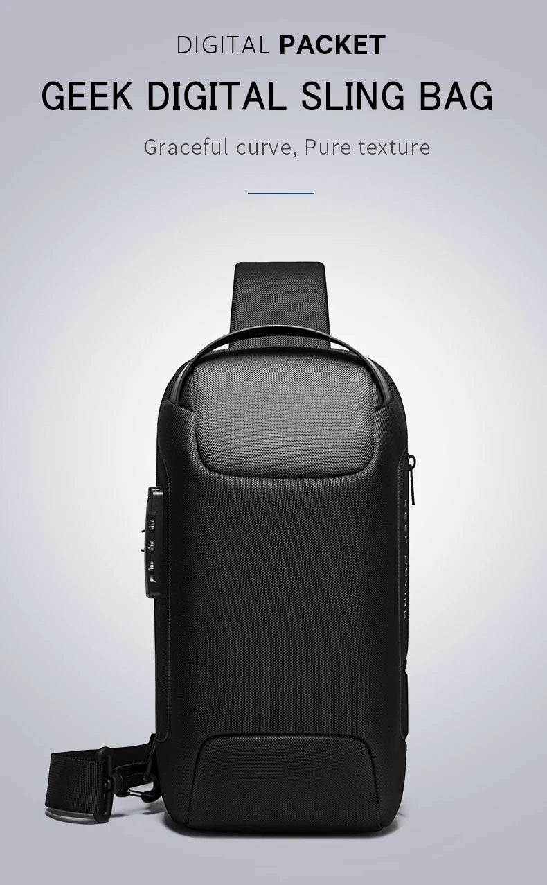 0052 BANGE Chest Bag – Waterproof Anti-Theft Crossbody Sling & Messenger Pack with USB Charging for Men