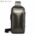 0049 BANGE Crossbody Bag – Waterproof Carbon Fiber Pattern Sling & Messenger Pack with USB Charging for Men