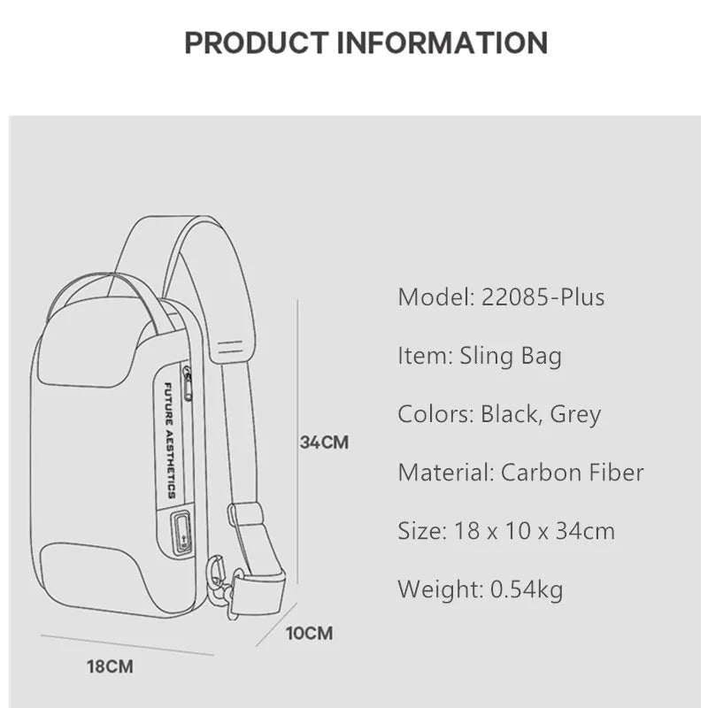 0049 BANGE Crossbody Bag – Waterproof Carbon Fiber Pattern Sling & Messenger Pack with USB Charging for Men
