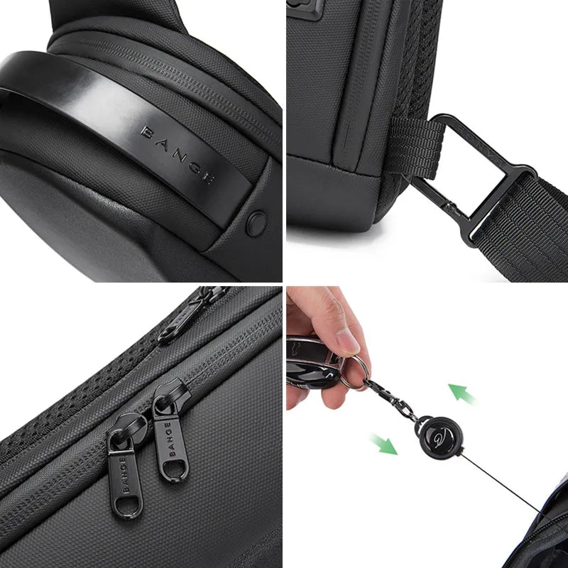 0042 BANGE Crossbody Bag – Waterproof TPU Sling & Messenger Pack with USB Charging for Men
