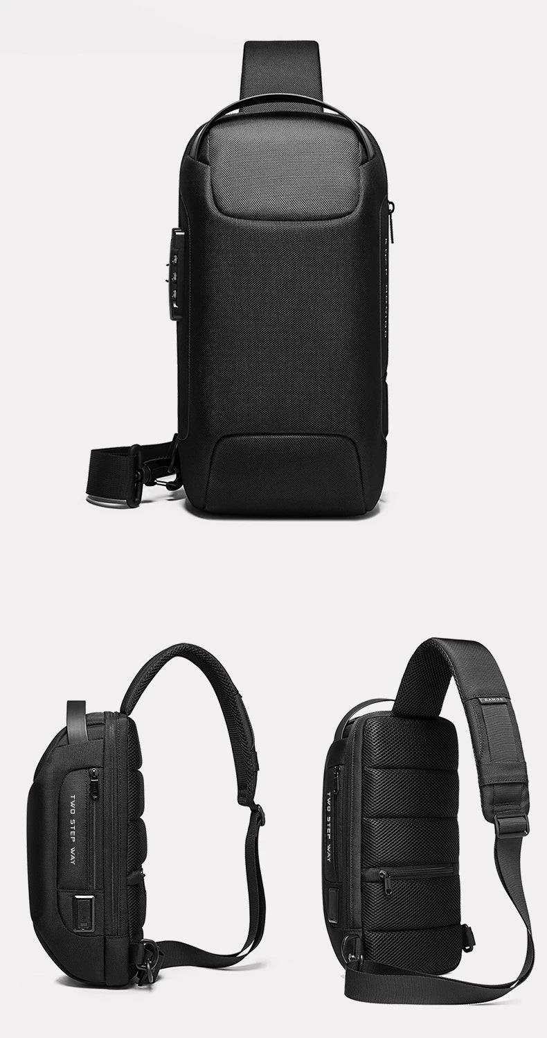 0052 BANGE Chest Bag – Waterproof Anti-Theft Crossbody Sling & Messenger Pack with USB Charging for Men