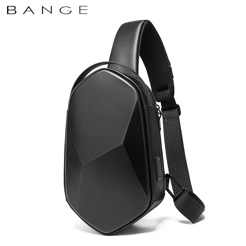 0026 BANGE Hard Shell Sling Bag – Waterproof Chest Pack with USB Charging for Men