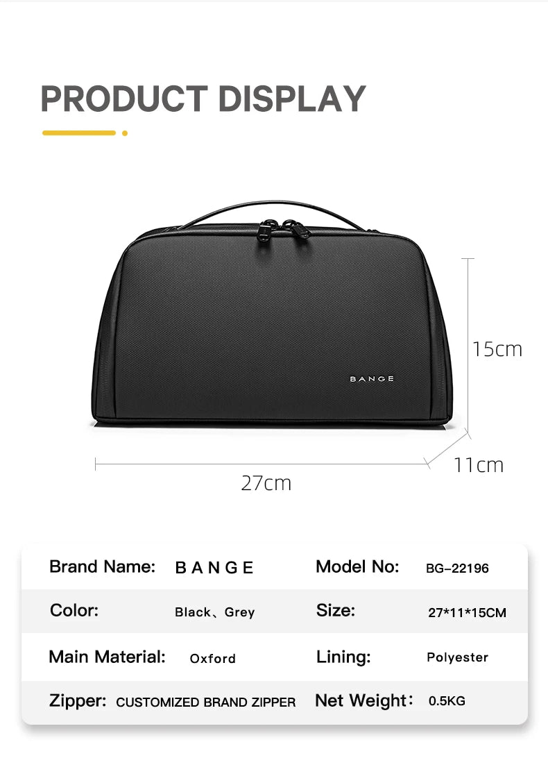 0013 BANGE Toiletry Bag – Waterproof Oxford Fabric Hanging Travel Organizer for Men & Women