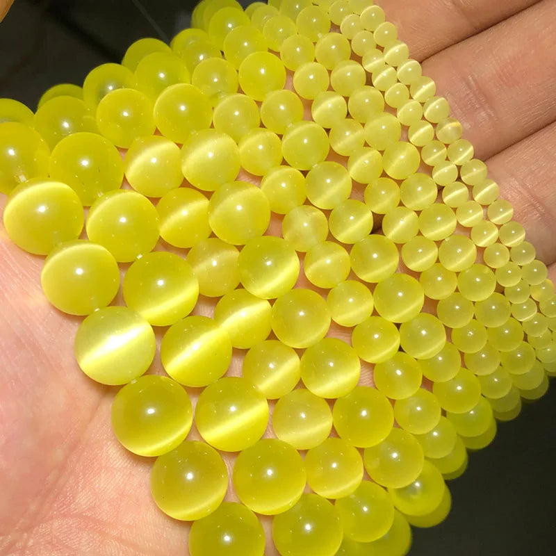 0094 Colorful Cat Eye Beads – Opal Natural Stone Round Glass Spacer Beads for DIY Jewelry Making