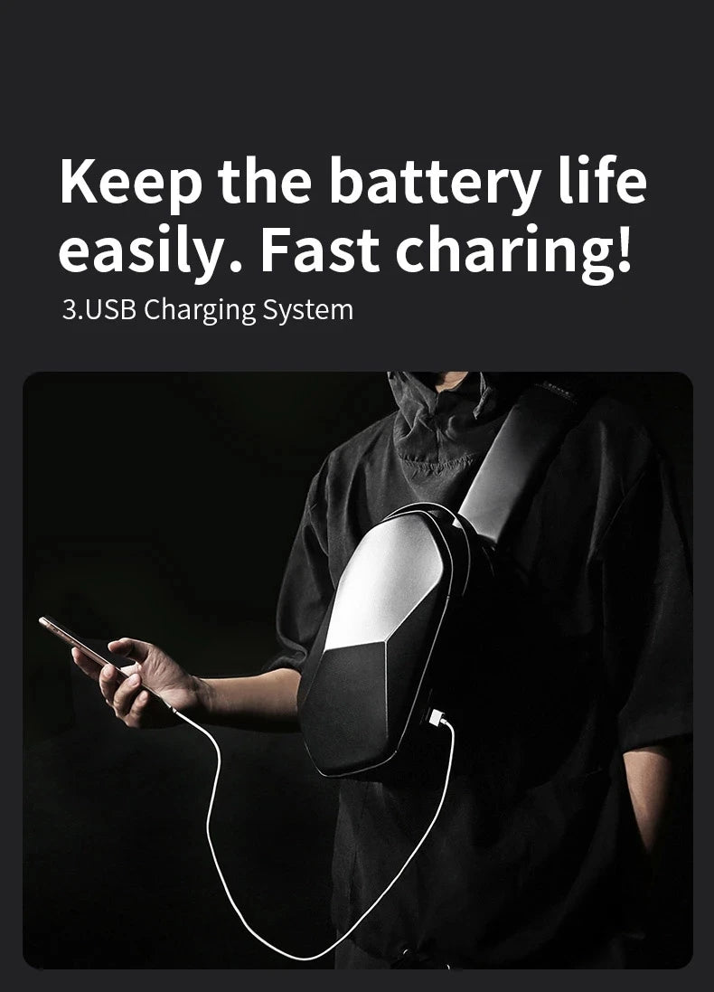0026 BANGE Hard Shell Sling Bag – Waterproof Chest Pack with USB Charging for Men