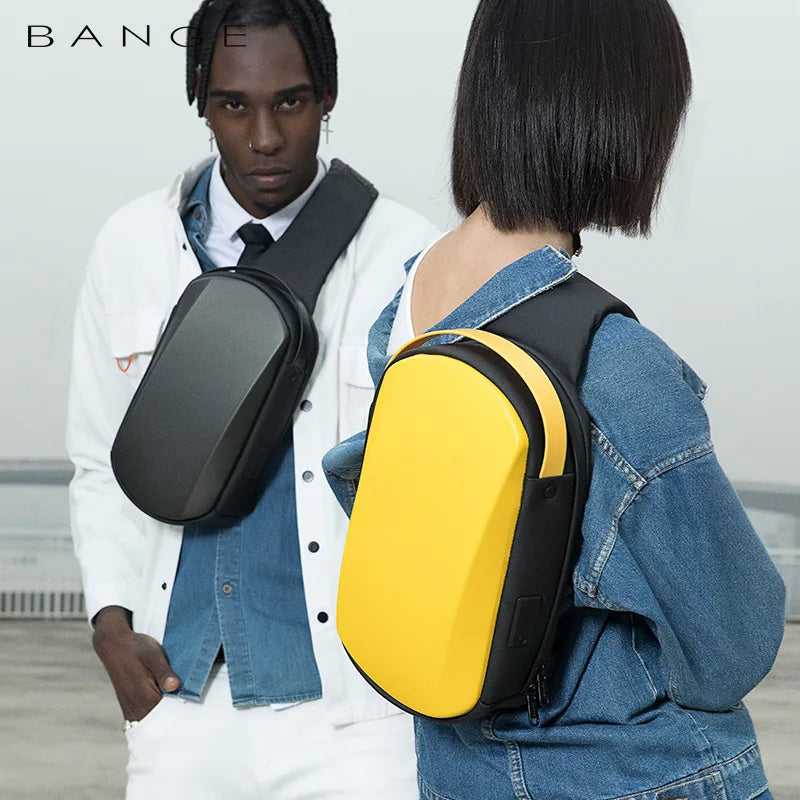 0042 BANGE Crossbody Bag – Waterproof TPU Sling & Messenger Pack with USB Charging for Men
