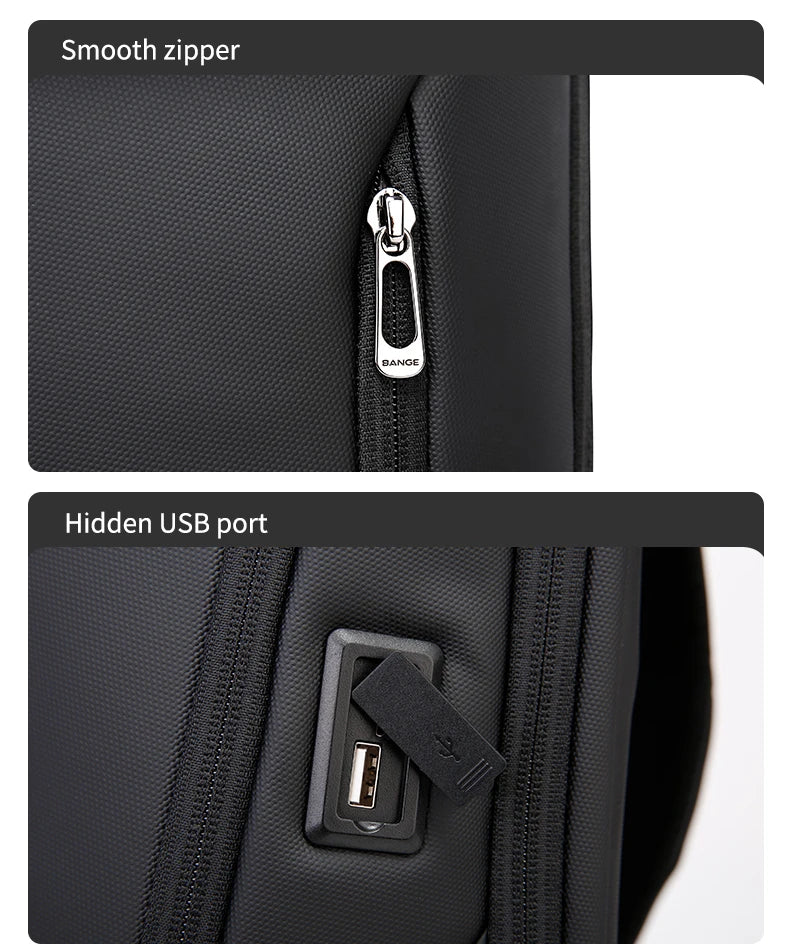 0019 BANGE Laptop Backpack – Waterproof 17 Inch Bag with USB Charging, Business & Travel