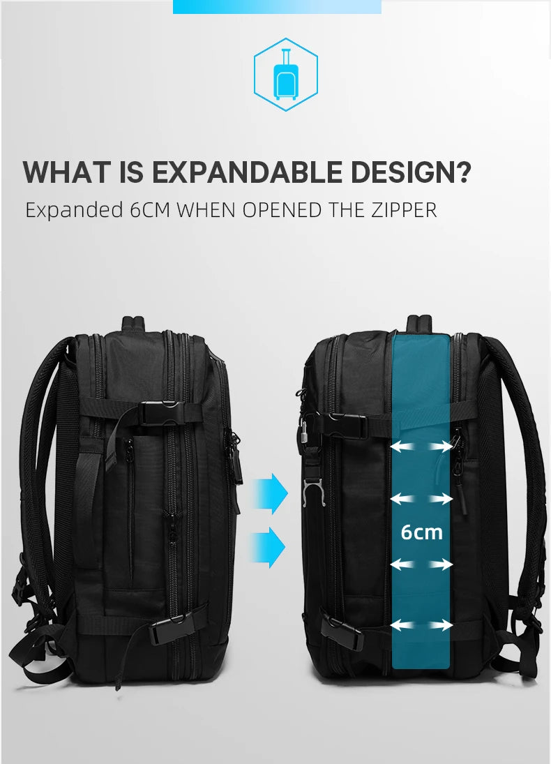 0014 BANGE Expandable Travel Backpack – Waterproof 15.6 Inch Laptop Bag, FAA Approved