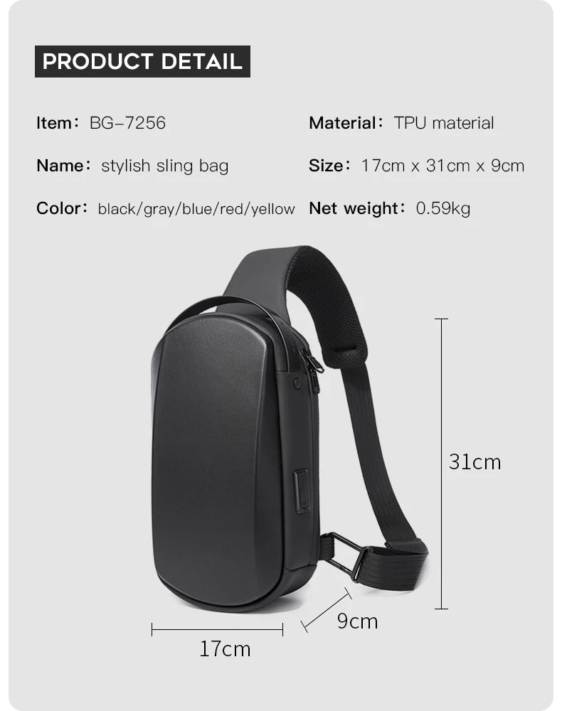 0042 BANGE Crossbody Bag – Waterproof TPU Sling & Messenger Pack with USB Charging for Men