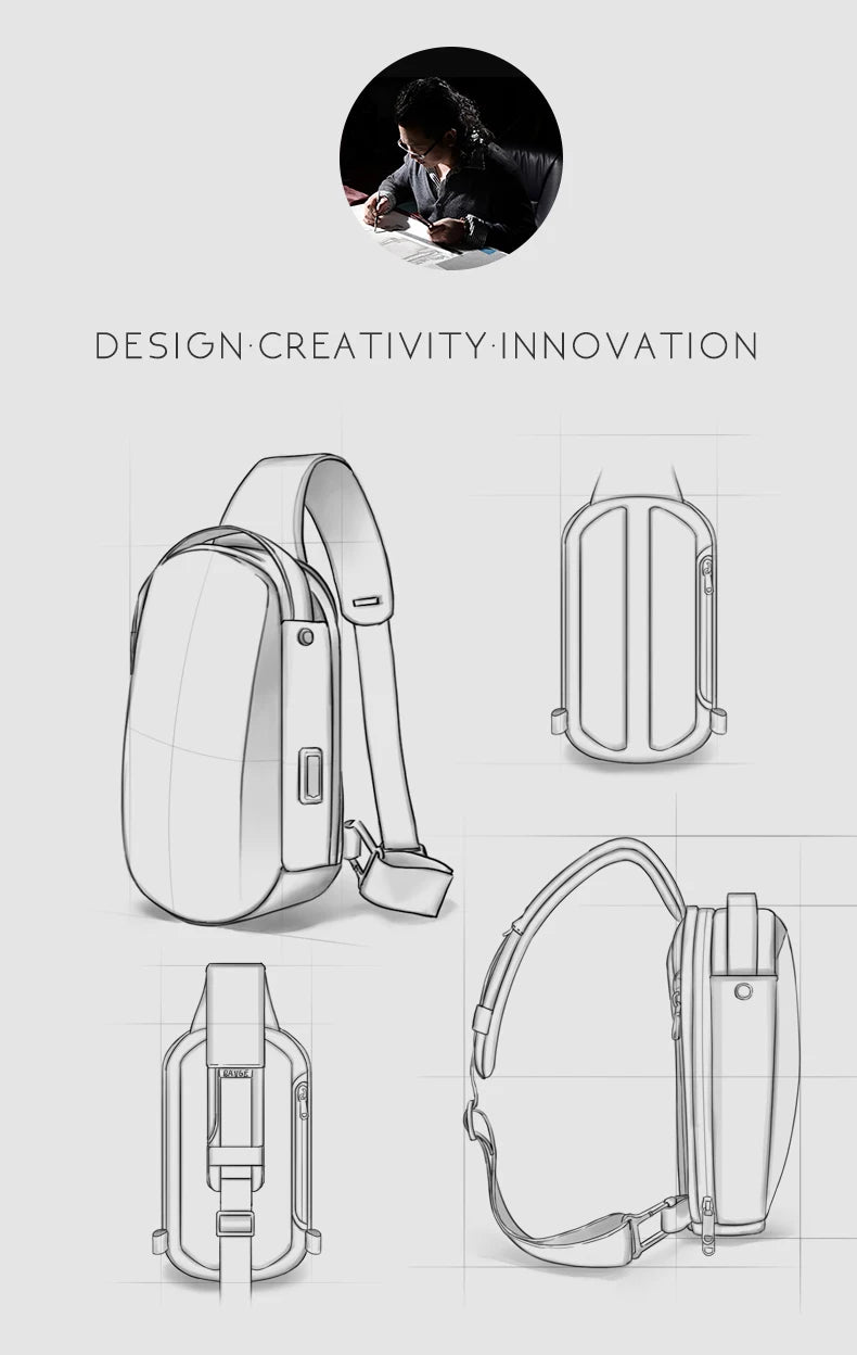 0042 BANGE Crossbody Bag – Waterproof TPU Sling & Messenger Pack with USB Charging for Men