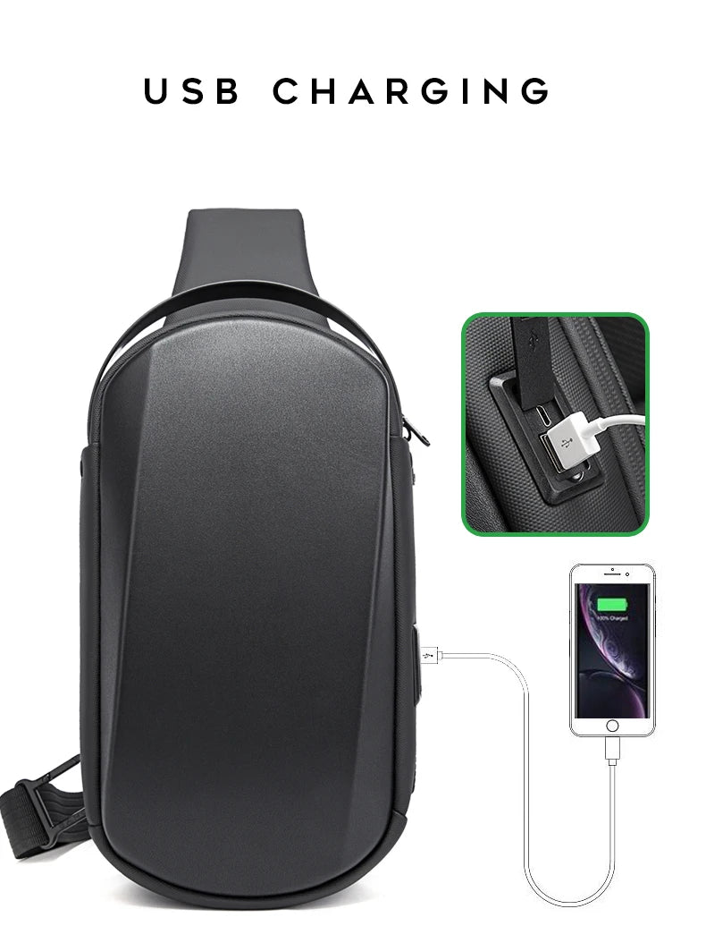 0042 BANGE Crossbody Bag – Waterproof TPU Sling & Messenger Pack with USB Charging for Men
