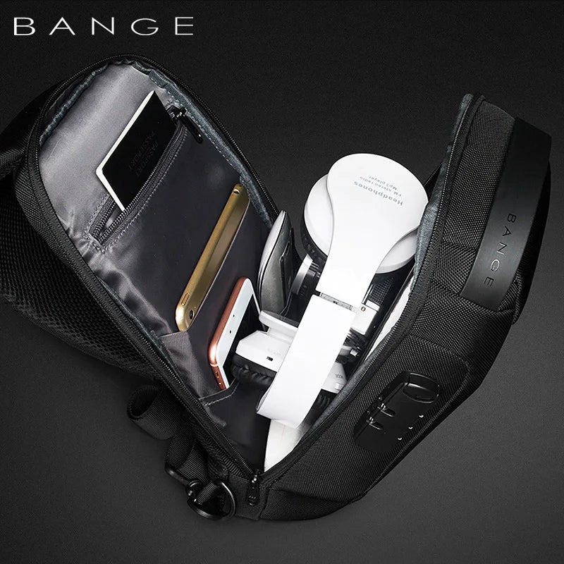 0052 BANGE Chest Bag – Waterproof Anti-Theft Crossbody Sling & Messenger Pack with USB Charging for Men