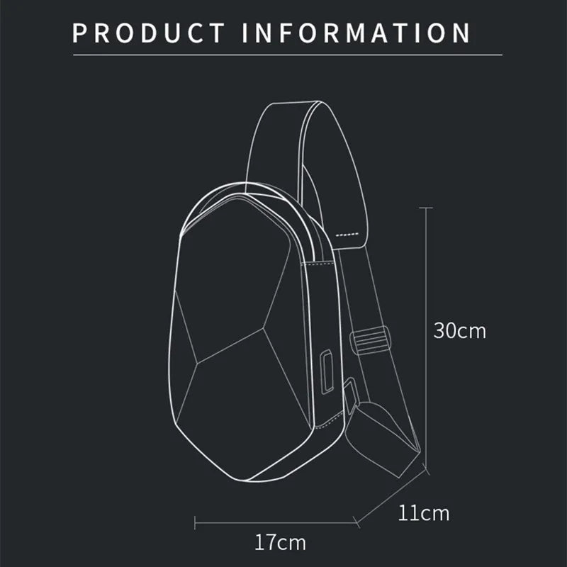 0026 BANGE Hard Shell Sling Bag – Waterproof Chest Pack with USB Charging for Men