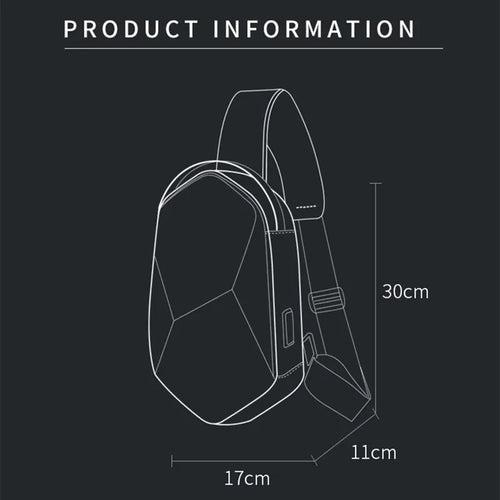 0026 BANGE Hard Shell Sling Bag – Waterproof Chest Pack with USB Charging for Men