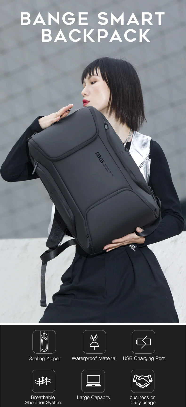 0011 BANGE Laptop Backpack – Waterproof Multifunctional Business & Daily Work Bag, Large Capacity