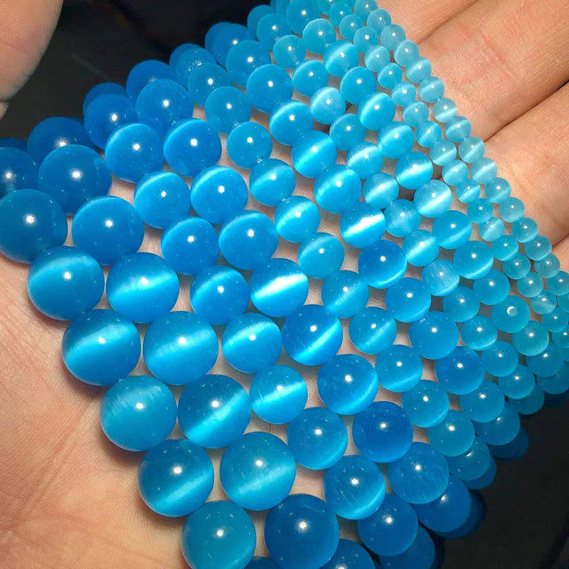 0094 Colorful Cat Eye Beads – Opal Natural Stone Round Glass Spacer Beads for DIY Jewelry Making