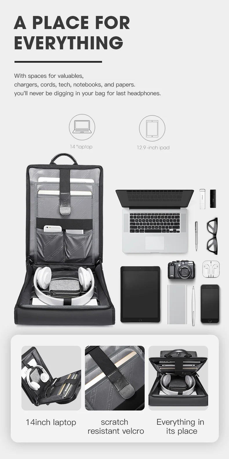 0008 BANGE Men’s Backpack – Waterproof 14.1 Inch Laptop Bag for Business, School & Travel