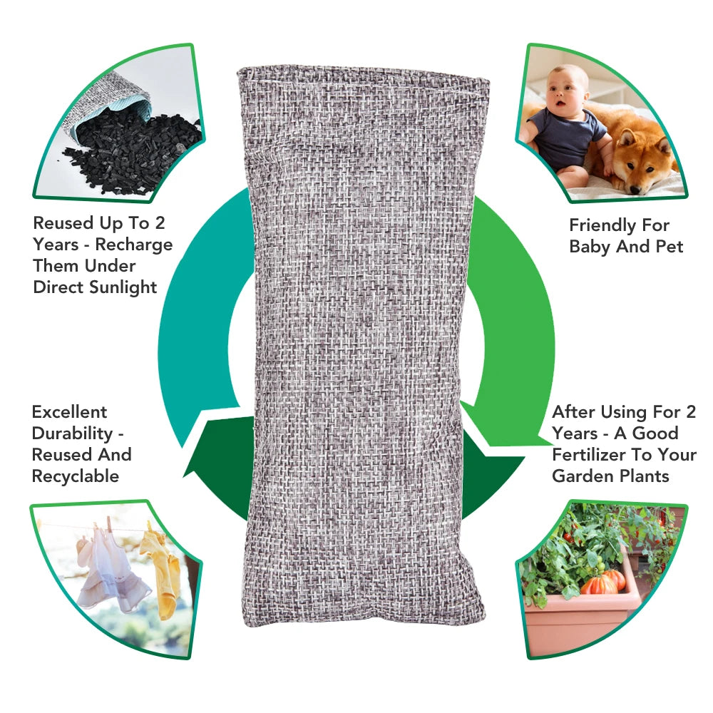0096 10PCS Bamboo Charcoal Bags – Natural Activated Charcoal Odor Absorber & Moisture Eliminator for Car, Closet & Shoes