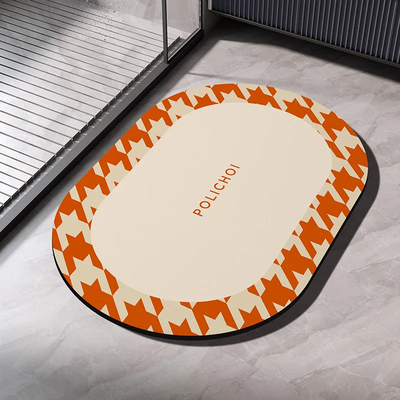 0093 Diatomaceous Earth Bath Mat – Absorbent Non‑Slip Quick Dry Bathroom Rug, Washable Toilet Pad