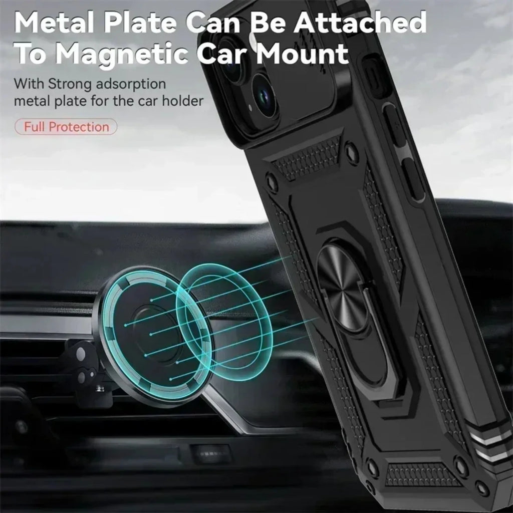 0068 Ring Stand Armor Case – Military Grade Rotating Camera Lens Cover for iPhone 17/16 Pro Max