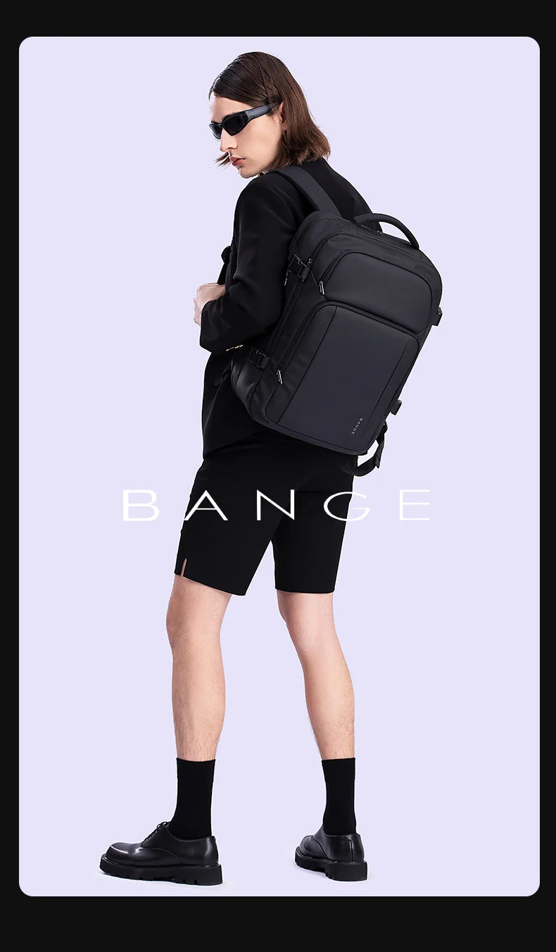 0010 BANGE Travel Backpack – Waterproof 15.6 Inch Laptop Bag with USB Charging, Large Capacity for Men