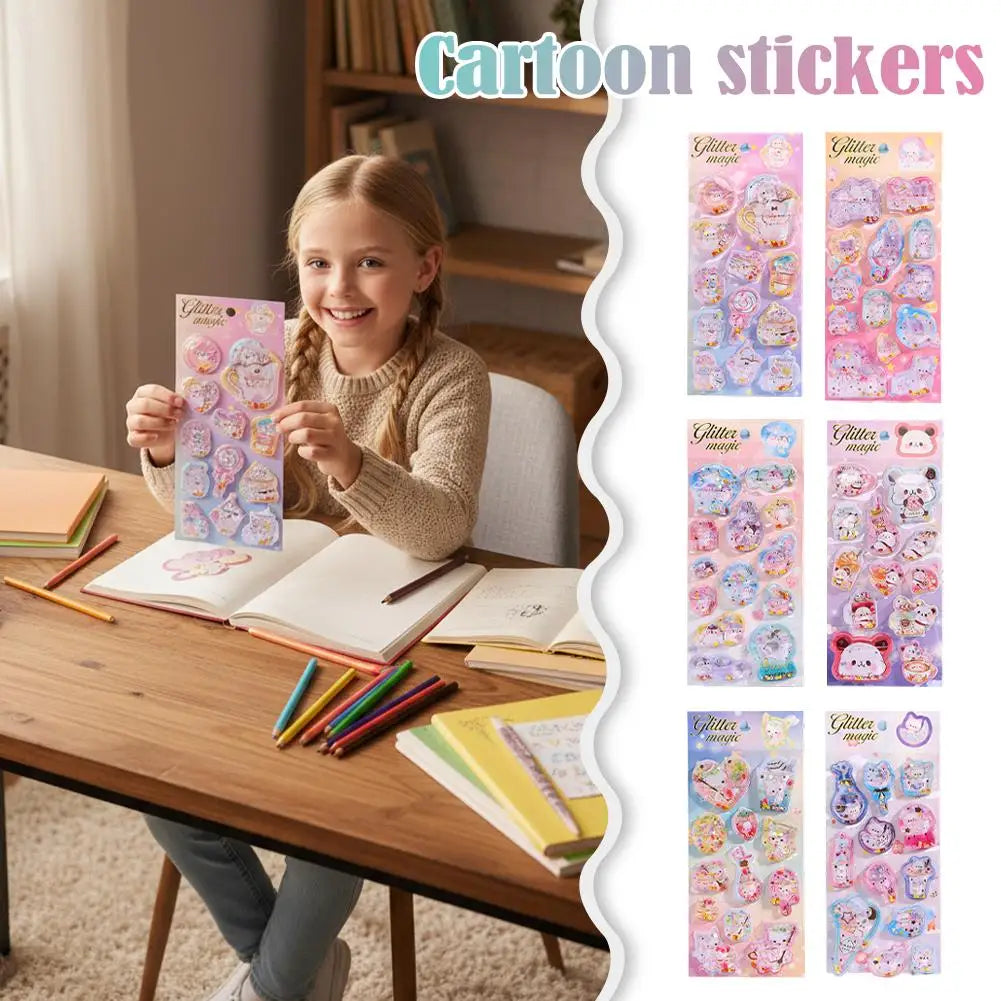 0118 Dynamic Cartoon 3D Shake Water Stickers – Cute DIY Decoration for School Stationery, Phone Case, Scrapbook & Student Supplies