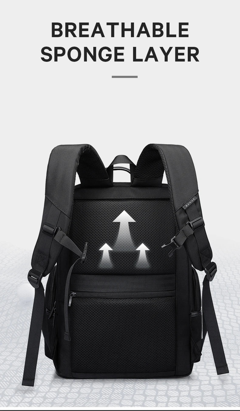 0057 BANGE Anti-Theft Laptop Backpack – Waterproof 15.6 Inch Oxford Bag with USB Charging for Men